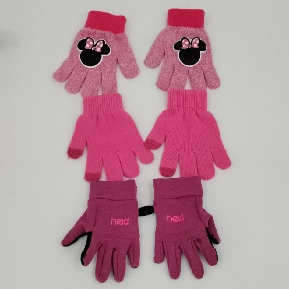 Head & Disney Pink and Magenta Kids Mittens Gloves Three Pair